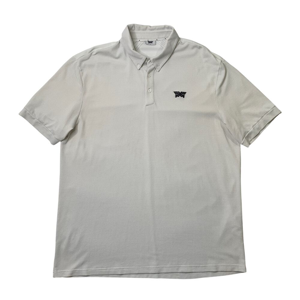 PXG Polo Shirt Mens XL Extra Large Ivory Perforated Button Down Collar Stretch